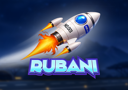 RUBANI featuring a launching rocket with RTP, max multiplier, and volatility statistics for a casino crash game.