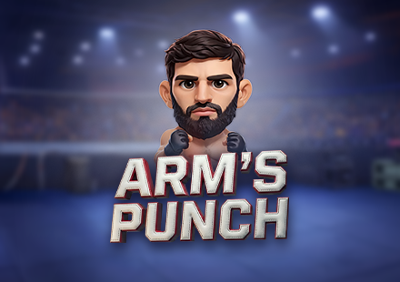 ARM'S PUNCH crash casino game featuring a boxing-themed design, RTP 95–96%, 10000x max multiplier and low-volatility gameplay.
